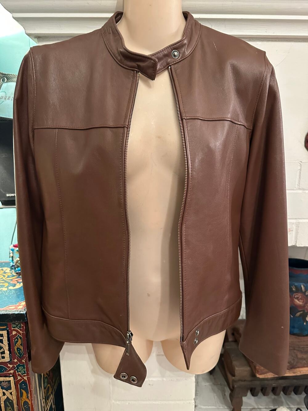 VINTAGE NEVER WORN 90's Y2K GAP BROWN LEATHER MOTO RACER JACKET S